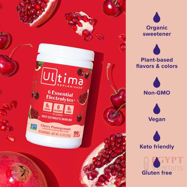 ⁦ltima Replenisher Daily Electrolyte Powder Drink Mix – Sugar Free – Cherry Pomegranate, 90 Servings – Hydration Powder with 6 Electrolytes & Minerals – Keto Friendly, Vegan, Non-GMO⁩ - الصورة ⁦4⁩
