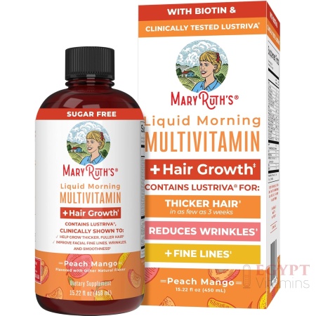 MaryRuth's Liquid Multivitamin + Hair Growth | Biotin 10000mcg | Lustriva Hair Growth Supplement | Clinically Tested in Women for Thicker Hair & Facial Wrinkles | Skin Care | Ages 18+ | 15.22 Fl Oz