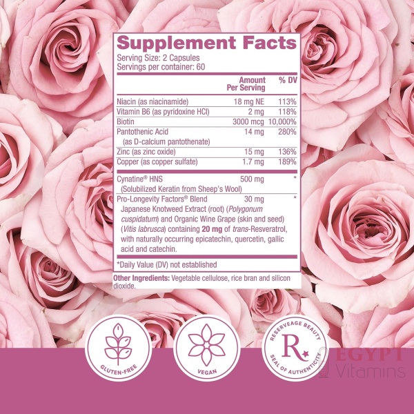 Reserveage Beauty, Keratin Hair Booster with Biotin & Resveratrol, Hair and Nail Growth Supplement for Men and Women, Supports Healthy Thickness and Shine with Biotin, 120 Capsules - Image 2