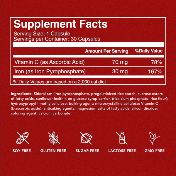 SiderAL Forte Iron Supplement Clinically Shown to Increase Iron Without Side Effects | Sucrosomial High Absorption Gentle Iron Pills for Women and Men | Vitamin C | Anemia & Energy Support | 30 Count - Image 2