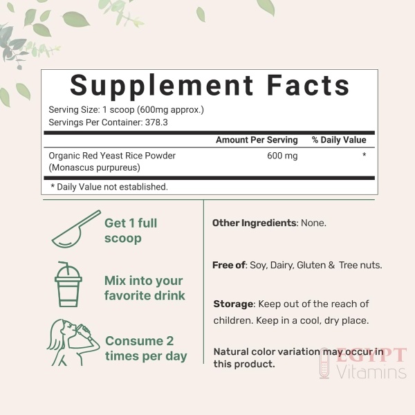 Micro Ingredients Organic Red Yeast Rice Powder, 8 Ounce (1 Year Supply) - Image 2