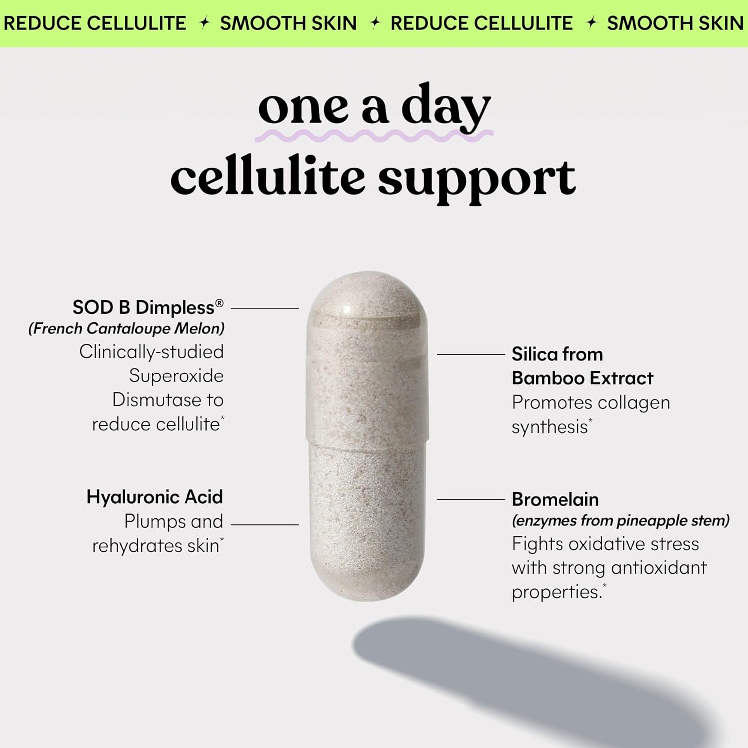 Lemme Smooth Anti Cellulite Capsules for Women, Smooth Legs & Thighs, Reduce Cellulite & Crepey Skin w/Clinically Studied SOD & Silica (1 Month Supply 30 ct) - Image 4