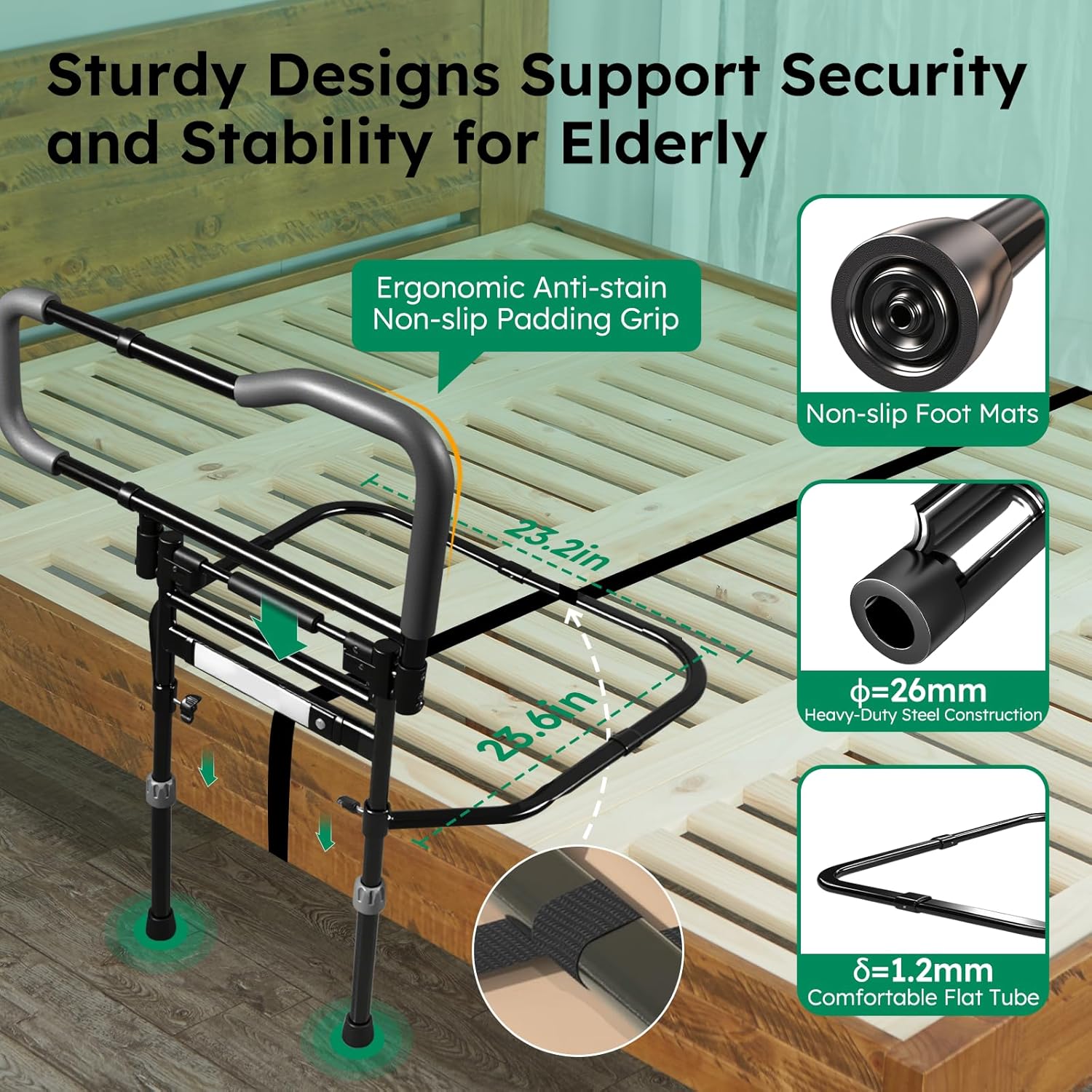 Foldable Bed Rail, Adjustable Bed Rails for Elderly Adults Safety, Bed Rails for Seniors, Bed Side Assist Rails for King Queen Full Twin, Hold up to 300LBS - Image 6