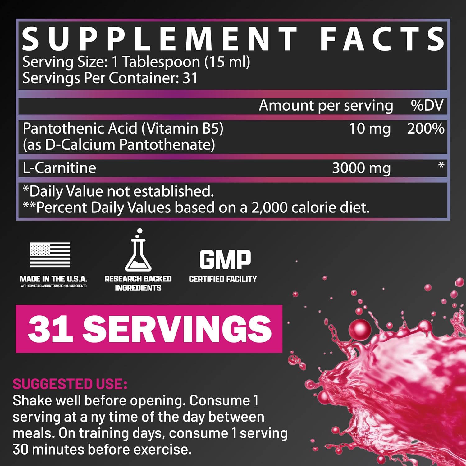Nutrex Research L-Carnitine 3000 (31 Servings, Berry Blast) | Liquid Shots, Stimulant Free | Supports Muscle Recovery For Men and Women - Image 2