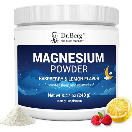 Dr. Berg Magnesium Glycinate Powder | With D3 & Zinc | 50 Servings | Delicious Raspberry & Lemon Flavor