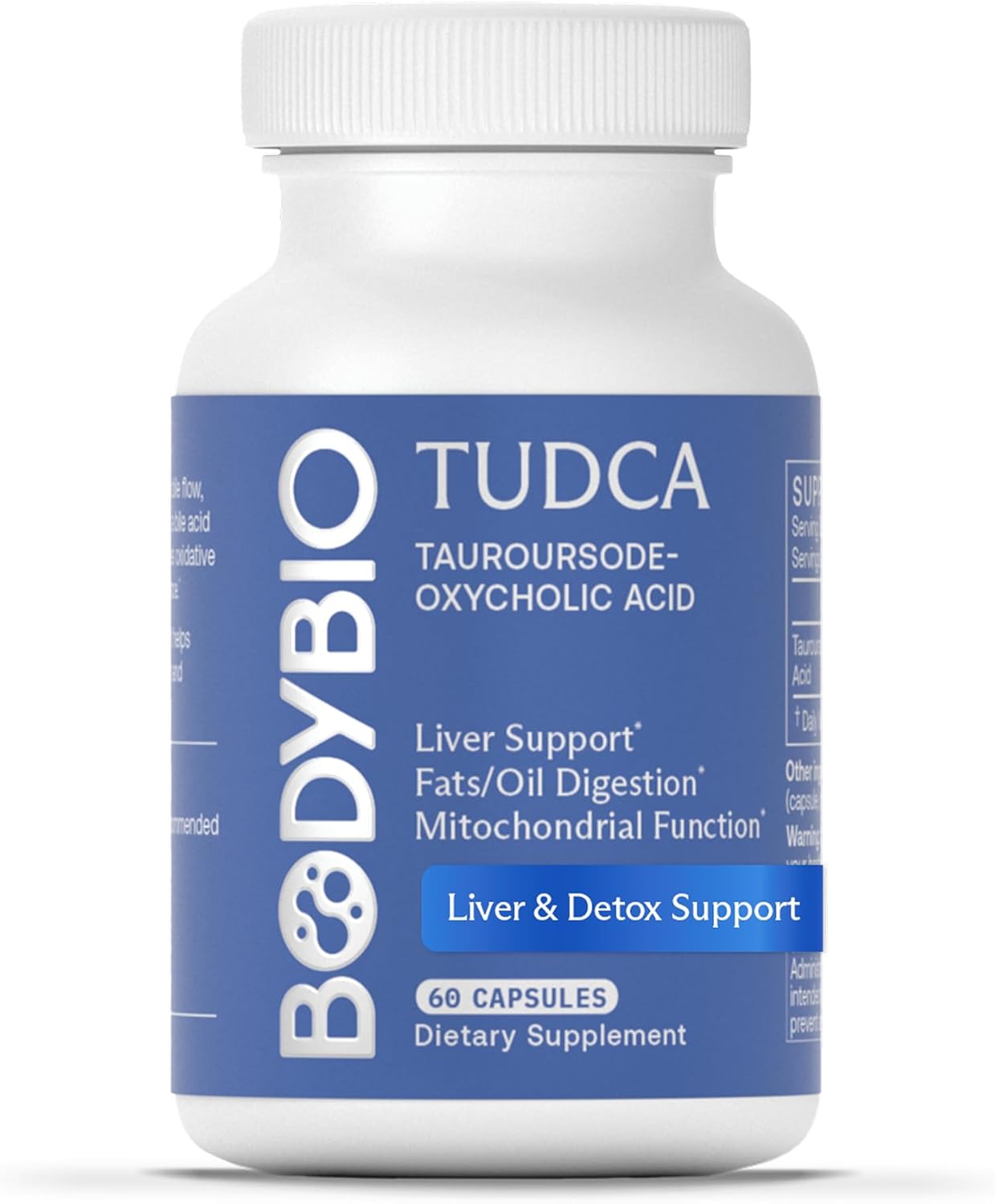 BodyBio TUDCA - Pure Tauroursodeoxycholic Acid Supplement - Support Bile Flow, Fat Metabolism & Liver Detox | 60 Capsules